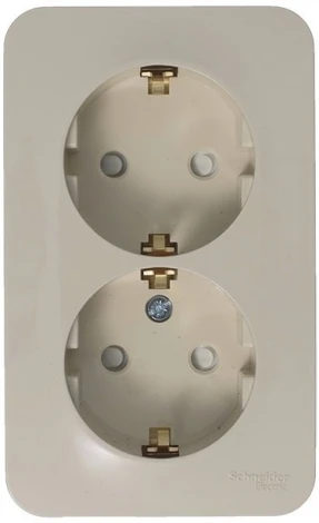 Розетка накладная двойная с заземлением и шторками (бежевый) Systeme Electric Blanca BLNRA011217