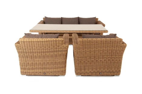 Обеденная группа из искусственного ротанга, цвет соломенный 4SIS Моккачино MS3C2T-4-SET