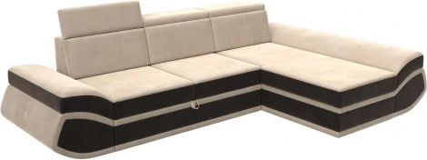 Диван угловой Лига-032 правый угол (Бежевый,Коричневый/Велюр) Лига Диванов арт.121643