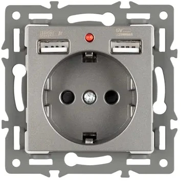 Механизм розетки с USB зарядкой SCT-MUAA-PL-GR (250V, 16A) (Arlight) 043735