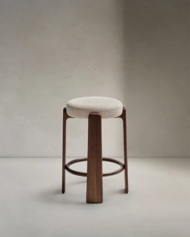 Granite Барный табурет из бежевого шенилла и массива ясеня в отделке орех 75 см La Forma (ex Julia Grup) 420263