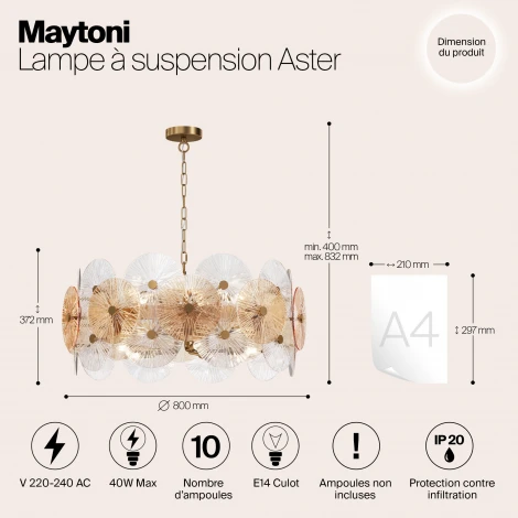Подвесная люстра Maytoni Aster MOD007PL-10G (220V, на цепи, круглые)