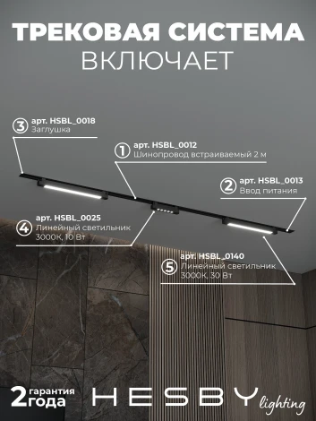 Трековая система в сборе встраиваемая однофазная 220V Hesby Lighting Skylite №10 HSBL_kompl_S010_VI2B3K