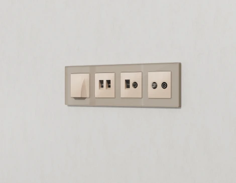 Комплект механизма ТВ-розетки оконечной и Ethernet RJ-45 розетки с автоматической защитной шторкой встраиваемый (бежевый глянец) Ambrella Volt QUANT MA312510