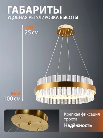 Подвесная люстра светодиодная нимб с пультом ДУ 100W, золото, LED Natali Kovaltseva INNOVATION STYLE 83151 (регулировка яркости, 220V, на тросе, круглые)