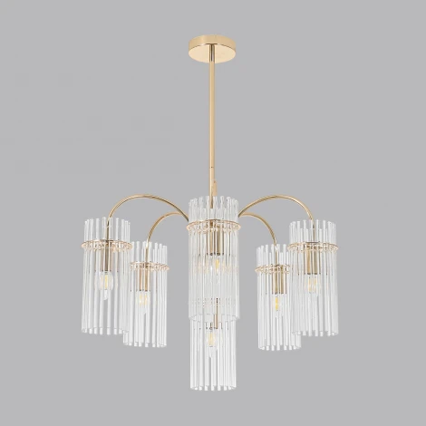 Потолочная люстра на штанге Lumion Opulenta 8413/6 французское золото/прозрачный, металл/стекло Е14 6*40W 220V