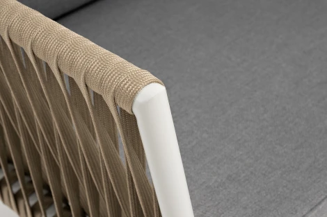 "Касабланка" диван 2-местный плетеный из роупа, каркас алюминий светло-серый (RAL7035) муар, роуп серо-коричневый 23мм, ткань серая 017 4SIS арт.УТ-00006209