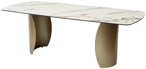 Стол BRONTE 220 KL-188 Контрастный мрамор матовый, итальянская керамика/ каркас цвета шампань
