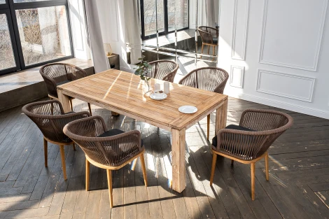 Обеденная группа на 6 персон, стулья Марсель, роуп коричневый 4SIS Мадейра MAD-CM6T1-7-SET brown