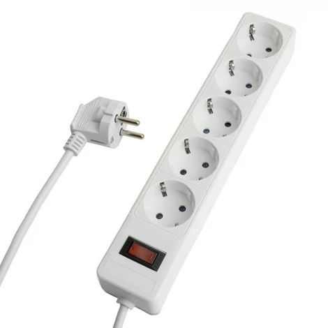 Сетевой фильтр 5-и местный с заземлением 3 метра (белый) Stekker Optima 50093