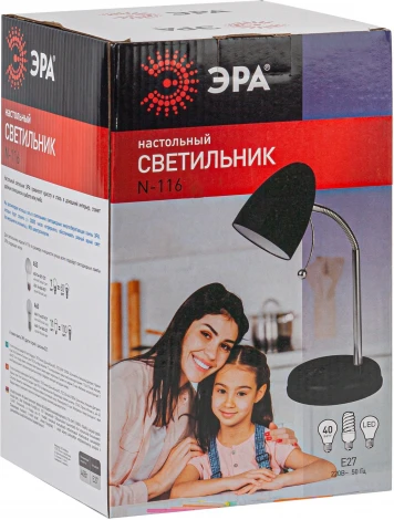 Офисная настольная лампа ЭРА N-116-Е27-40W-BK (220V, выключатель)