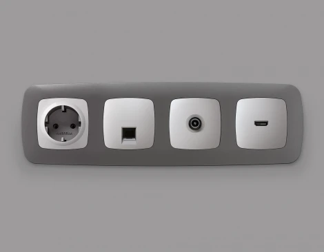 Лицевая панель Ambrella Volt OMEGA (Серебро глянец) для электрической розетки с заземлением QUANT OP4060