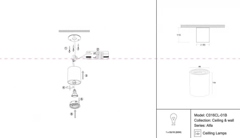 Накладной потолочный светильник Atom GU10 1x50Вт Maytoni Technical C016CL-01B (220V)