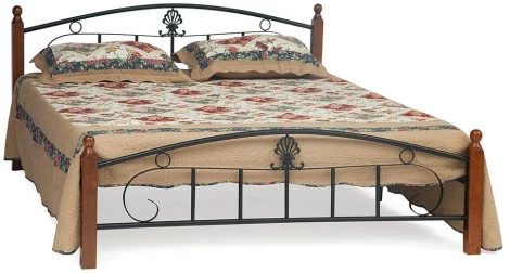 Кровать РУМБА (AT-203)/ RUMBA дерево гевея/металл, 140х200 см (double bed), красный дуб/черный Tetchair 12899