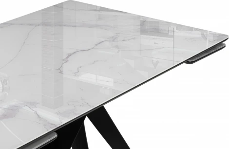 Стол стеклянный Notta Блэкберн 140(200)х80х75 белый мрамор кристл / черный арт.612167