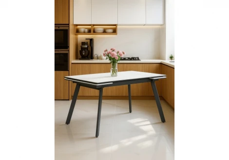 Кухонный стол Notta Норман 120(180)х80 snow (alpin) white / черный