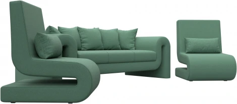 Набор Волна-1 (диван, 2 кресла) (Зеленый/Рогожка) Лига Диванов арт.125325