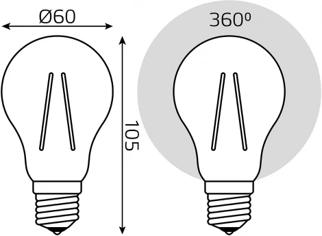 Лампочка светодиодная филаментная Gauss Filament Elementary 22217 А60 7W 530lm 2700К Е27 LED
