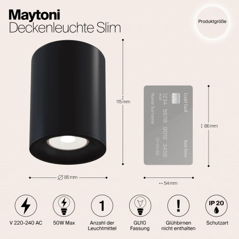 Накладной потолочный светильник Slim GU10 1x50Вт Maytoni Technical C012CL-01B (220V)