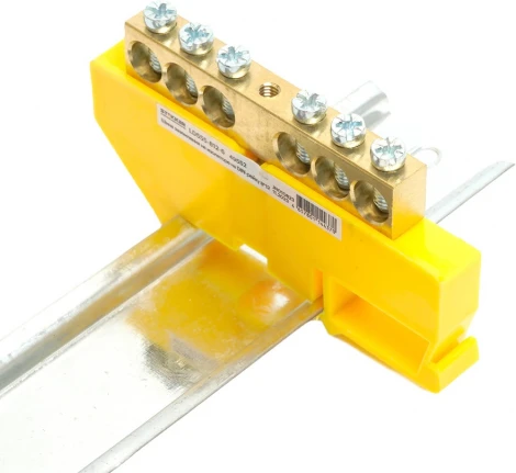 Шина заземления на изоляторе на DIN-рейку 6 выводов (желтый) Stekker 49552