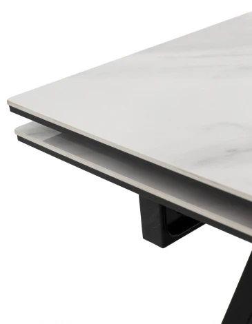 Стол МОРИС-2 140 цвет БЕЛЫЙ МРАМОР АКТИВНЫЙ, керамика / Черный каркас M-City 64593