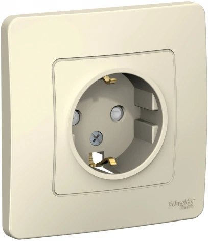 Розетка встраиваемая с заземлением и шторками (молочный) Systeme Electric Blanca BLNRS001112