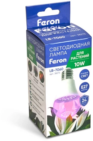 Лампа светодиодная для растений А60 Feron 38275 LB-7060 E27 10W красно-синий спектр