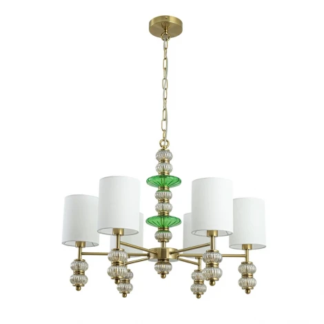 Подвесная люстра со стеклянным декором Lumion Ilmira 8337/6 бронза/белый/зеленый, металл/стекло/текстиль E14 6*40W 220V (на цепи)