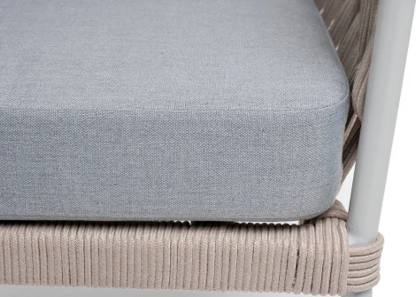 "Диего" кресло плетеное из роупа, каркас алюминий светло-серый (RAL7035) муар, роуп бежевый круглый, ткань светло-серая 4SIS арт.УТ-00009497