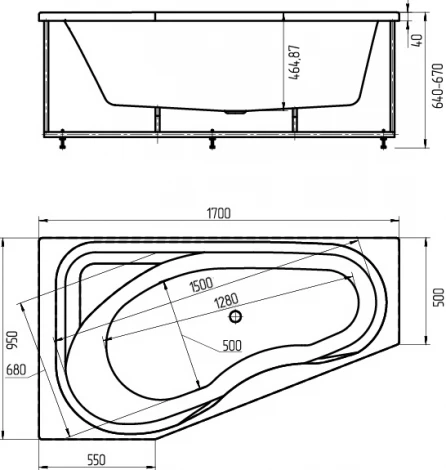 Акриловая ванна Акватек Медея L, вклеенный каркас
