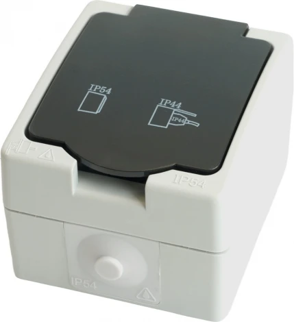 Розетка с заземлением и защитной крышкой (серый,графит) Stekker Велена 32755