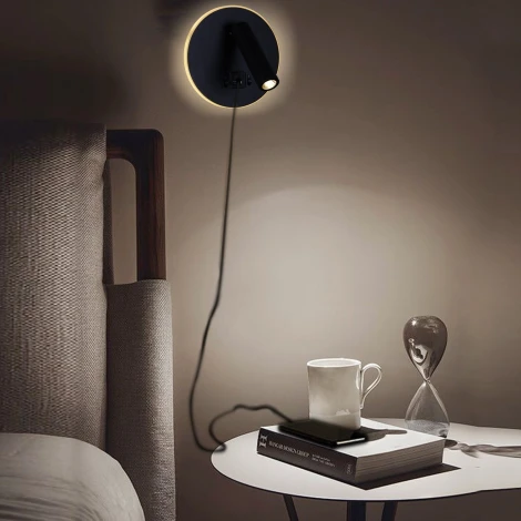 Настенный светильник светодиодный Reluce 86203-9.2-001KT LED12W+USB BK (220V, выключатель)