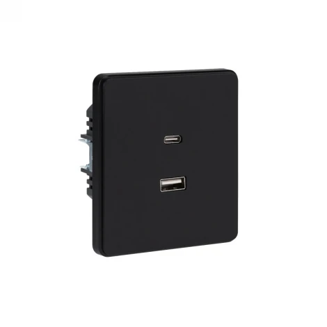 Розетка USB-A+Type-C 3А с функцией быстрой зарядки оникс Kranz Round KR-78-0734-3