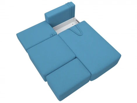 Диван угловой модульный с пуфом Лига-060 НПБ угол универсальный (ЛДСП,Брус,Фанера/Пластик/Рогожка/Голубой) Лига Диванов 129701