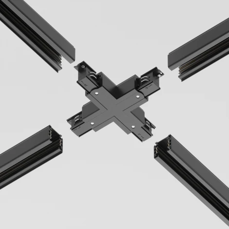 Коннектор Х-образный Trinity черный (трехфазный) Maytoni Technical TRA005CX-31B (220V)