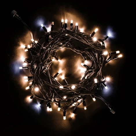Гирлянда Нить 10м Тепло-Белая с Мерцанием Белого Диода 220В, 75 LED, Провод Черный Каучук, IP65