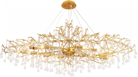 Подвесная люстра большая Crystal Lux Reina V2 SP12 L1500 GOLD PEARL (220V, подвески, на тросе, ветки)