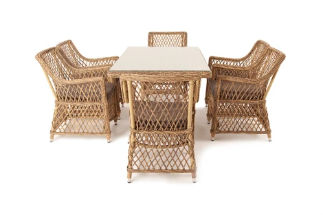 Обеденная группа плетеная, цвет соломенный 4SIS Латте LC6T-7-SET
