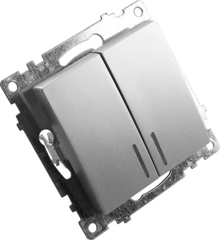 Выключатель двухклавишный с подсветкой (серебро) Stekker Катрин 39579