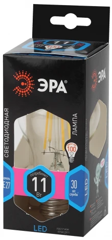 Лампочка светодиодная филаментная E27 11W ЭРА F-LED A60-11W-840-E27