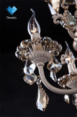 Подвесная люстра Eurosvet 3281 3281/8 белый с золотом / тонированный хрусталь (220V, хрусталь Strotskis, на цепи, подсвечник, свеча)