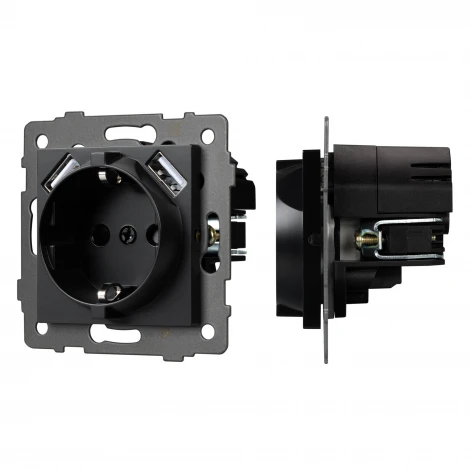 Механизм розетки с USB зарядкой SCT-MUAA-PL-BK-V (250V, 16A) (Arlight) 049819