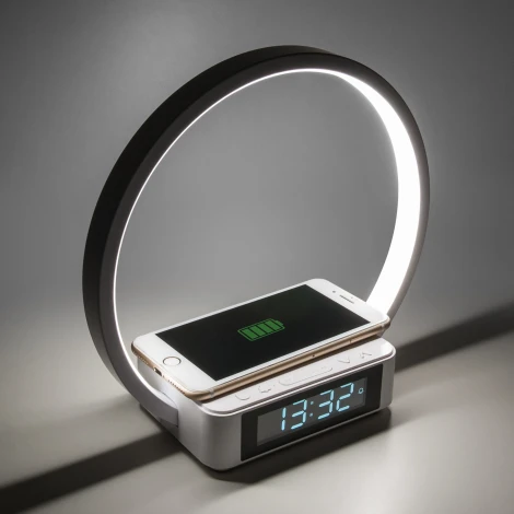 Интерьерная настольная лампа с беспроводным ЗУ Eurosvet Timelight 80505/1 белый (LED, 220V, диммер, сенсорный выключатель, кольцо)