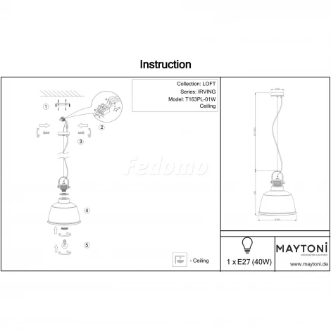 Подвесной светильник Maytoni Irving T163PL-01W