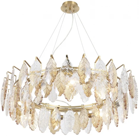 Подвесная люстра Crystal Lux TREVI SP8 BRASS (220V, хрусталь, на цепи, листья)