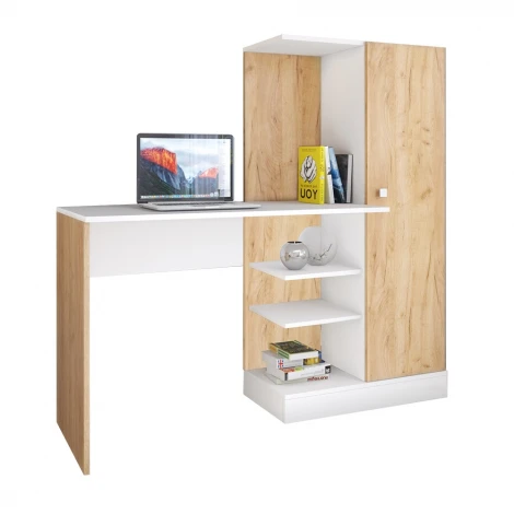 Стол компьютерный ТЭКС Квартет-6, белый/дуб крафт