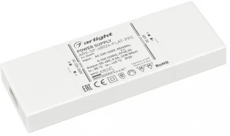 Блок питания ARV-SP-48024-FLAT-PFC (48V, 0.5A, 24W) (Arlight, IP20 Пластик, 5 лет) 052079