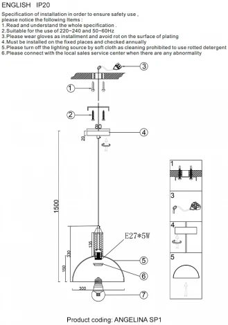 Подвесной светильник ANGELINA SP1 NICKEL Crystal Lux (220V, на проводе)