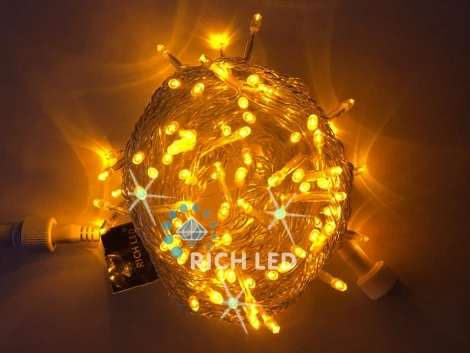 Гирлянда светодиодная желтая с мерцанием 24B, 100 LED, провод прозрачный, IP54 RL-S10CF-24V-T/Y Rich LED