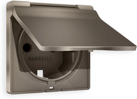 Лицевая панель Ambrella Volt ALFA (Темная бронза матовый) для электрической розетки с заземлением со шторками и крышкой IP44 QUANT AP6380